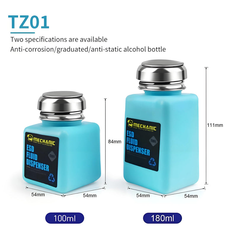 Industrial Stainless Steel MECHANIC Anti-Static Alcohol Dispenser Bottle for Motherboard Cleaning, PCB Repair