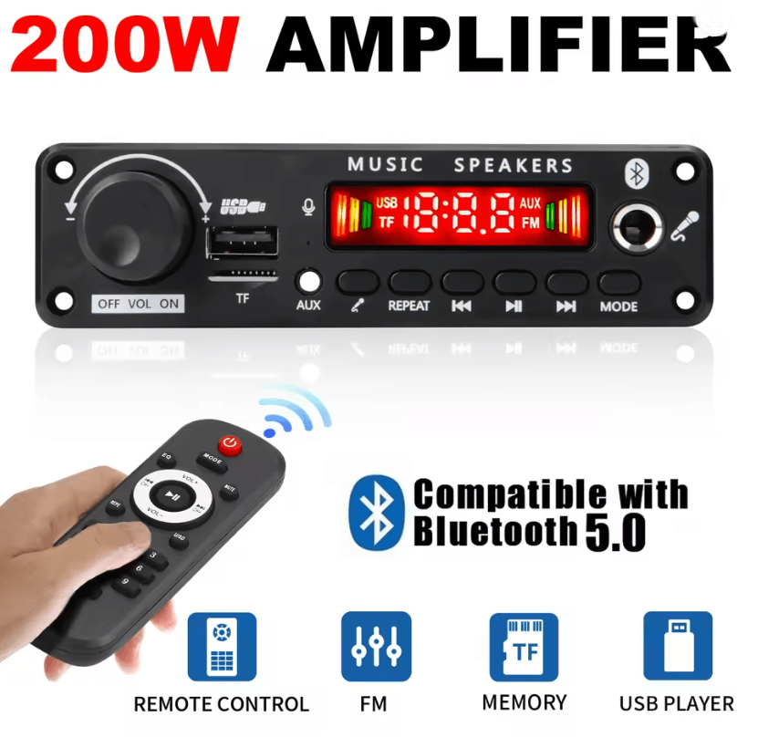 200W Bluetooth Amplifier Board with MP3 WAV Decoder and Mic