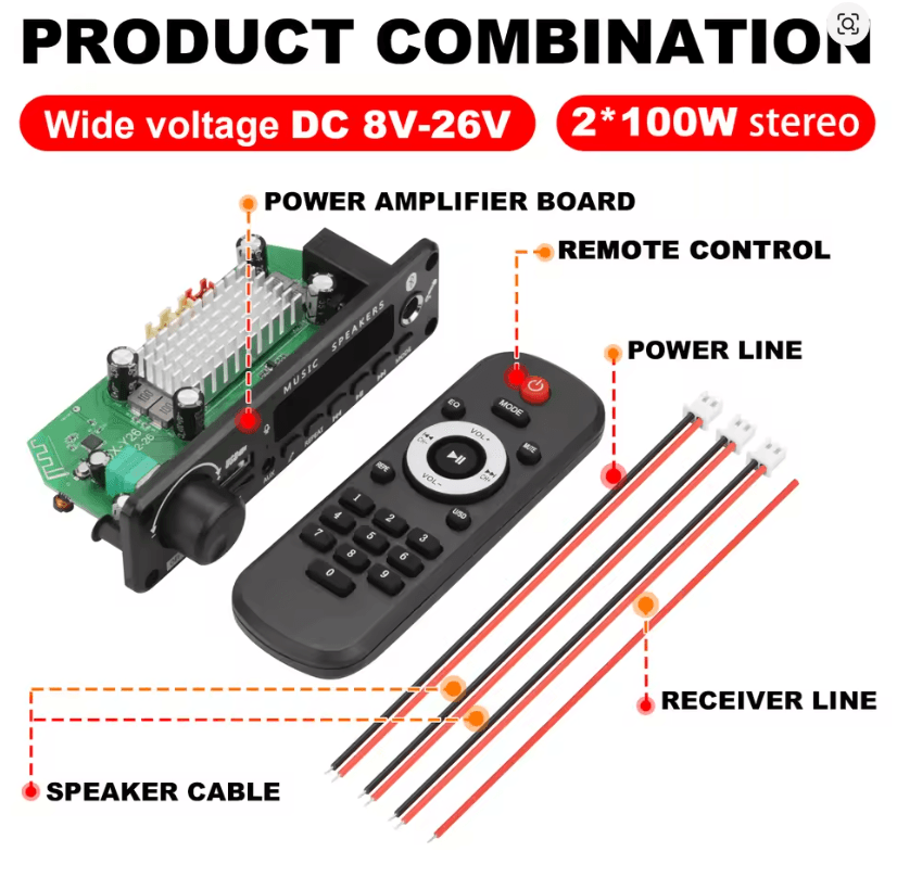 200W Bluetooth Amplifier Board With MP3 WAV Decoder And Mic 3