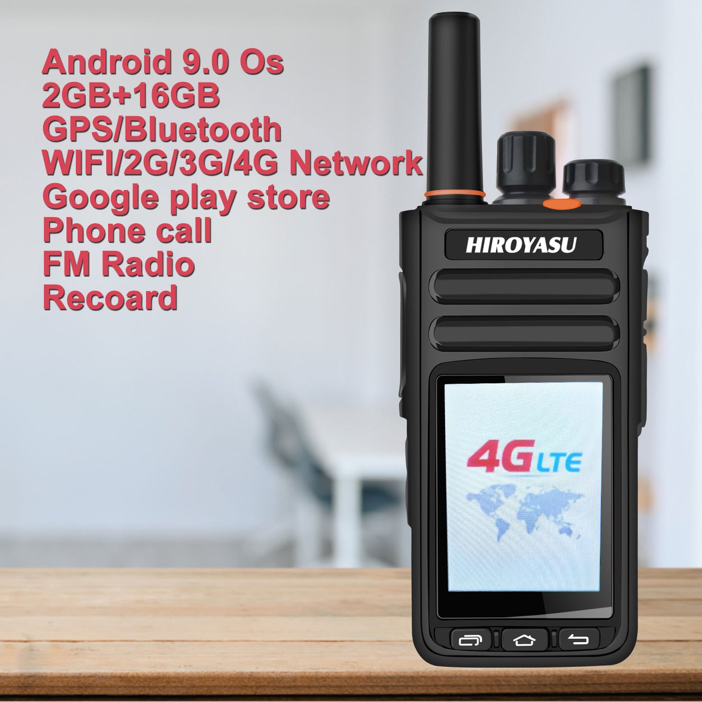 Android 9.0 LTE WiFi Zello Walkie Talkie, Touchscreen GPS FM PoC Phone Call Voice Recorder