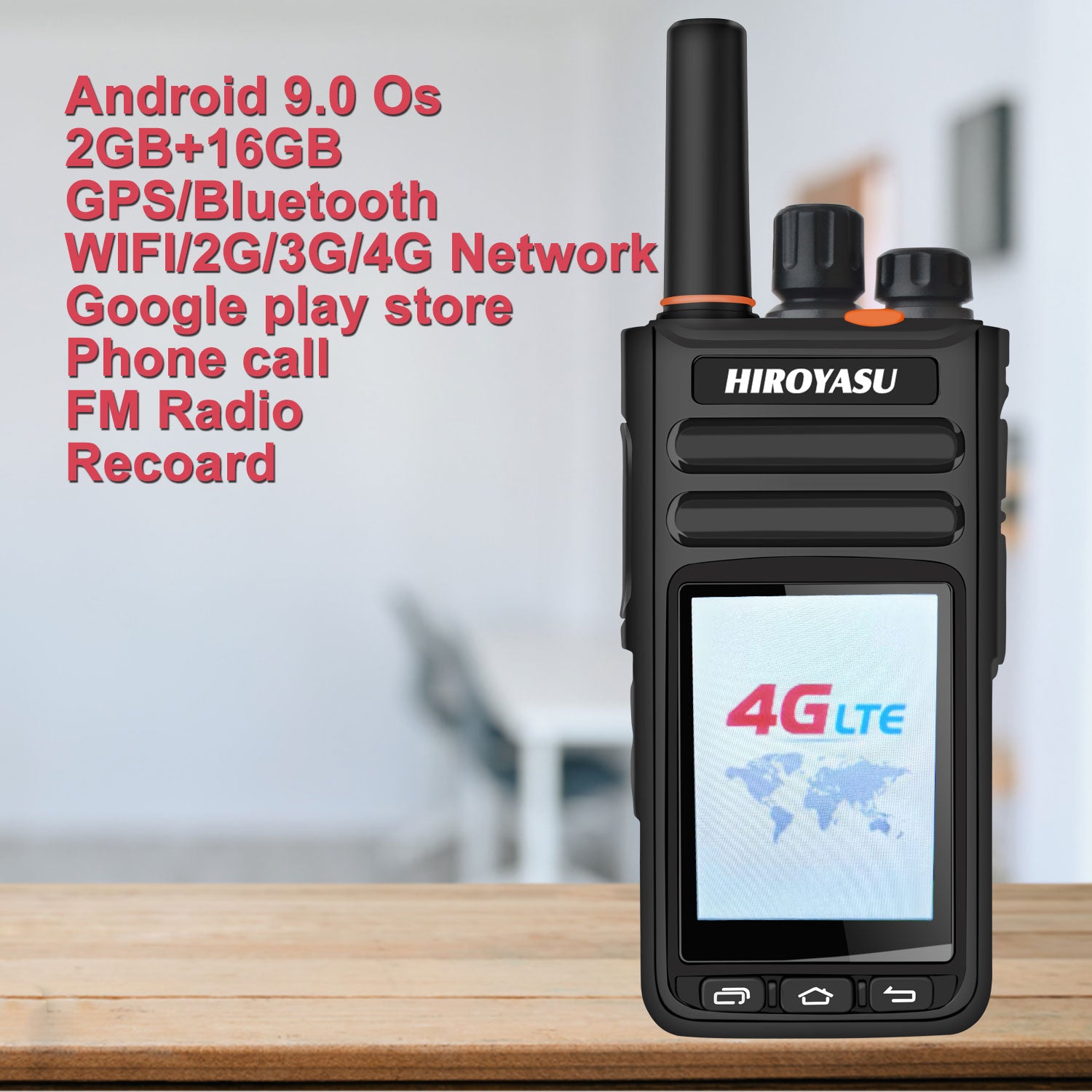 Android 9.0 LTE WiFi Zello Walkie Talkie, Touchscreen GPS FM PoC Phone Call Voice Recorder