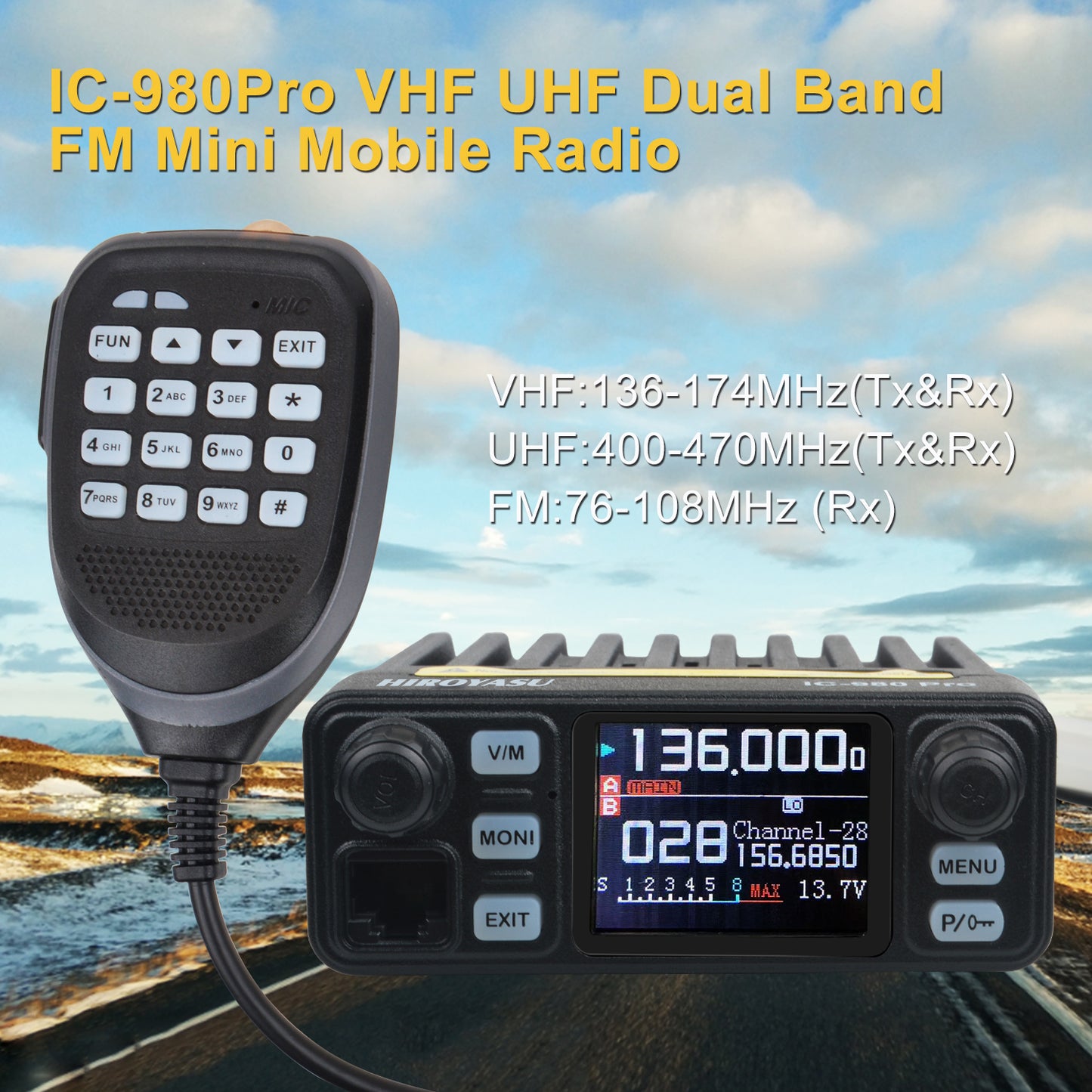 VHF UHF Dual Band Walkie Talkie Mobile Radio, Mini Car Transceiver with Noise Reduction Dual Watch & Vox Scramble
