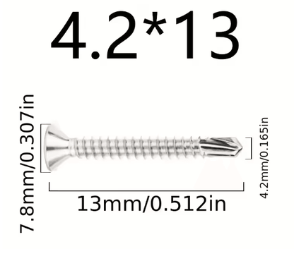 50 Piece 410 Stainless Steel Flat Head Self Drilling Screws M42 2