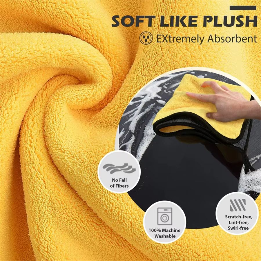 Thick Microfiber Car Cleaning Towels Soft Double Layer Drying Cloth For Auto Detailing And Washing 2
