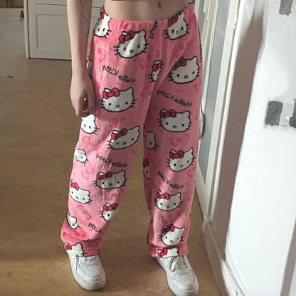 Sanrio Hello Kitty Pajama Pants for Women, Cute Cartoon Anime Sleepwear Trousers for Couples & Home Leisure
