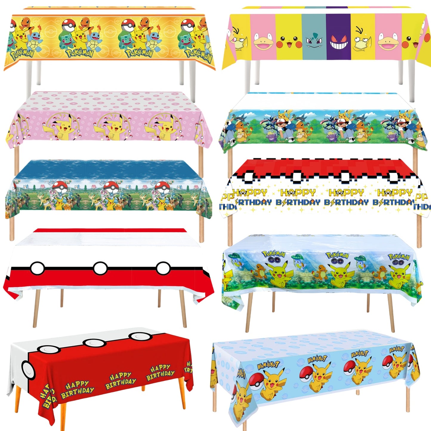 Pikachu Pokemon Tablecloth for Birthday Party Decorations, Disposable Table Cover for Kids Baby Shower, Cartoon Party