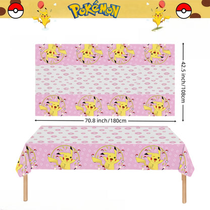 Pikachu Pokemon Tablecloth for Birthday Party Decorations, Disposable Table Cover for Kids Baby Shower, Cartoon Party