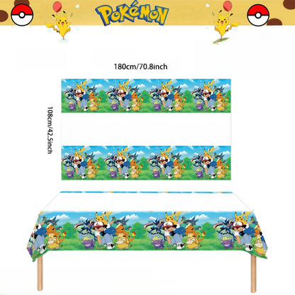 Pikachu Pokemon Tablecloth for Birthday Party Decorations, Disposable Table Cover for Kids Baby Shower, Cartoon Party