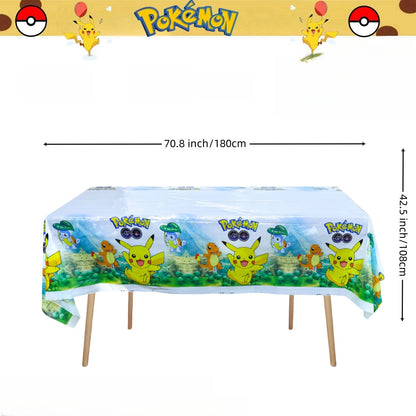 Pikachu Pokemon Tablecloth for Birthday Party Decorations, Disposable Table Cover for Kids Baby Shower, Cartoon Party