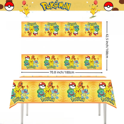 Pikachu Pokemon Tablecloth for Birthday Party Decorations, Disposable Table Cover for Kids Baby Shower, Cartoon Party