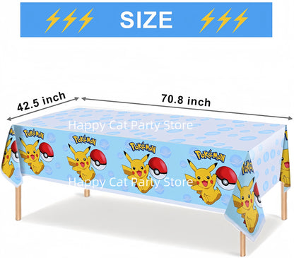 Pikachu Pokemon Tablecloth for Birthday Party Decorations, Disposable Table Cover for Kids Baby Shower, Cartoon Party