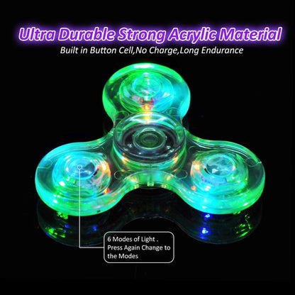 LED Crystal Fidget Spinner Hand Top Toy, Luminous Glow in Dark EDC Gyroscope for Kids Adults, Stress Relief Spinner