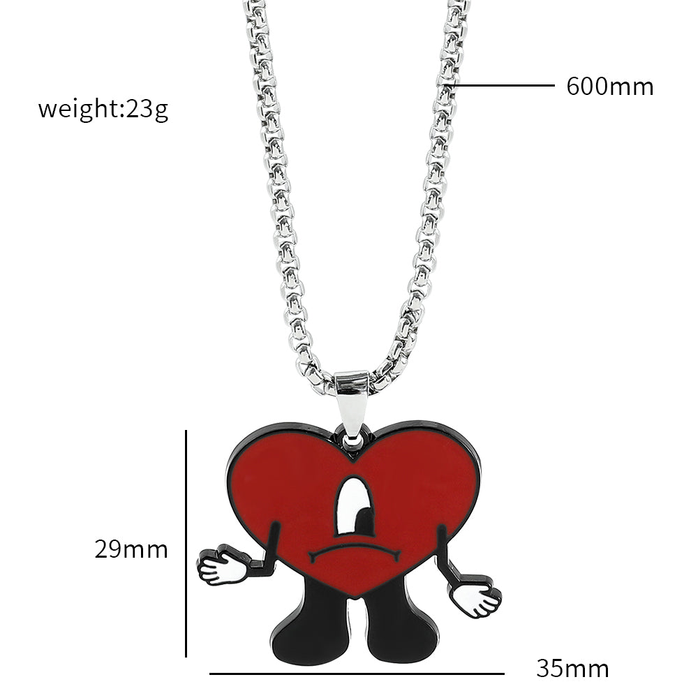 Bad Bunny Cosplay Necklace with Red Heart Pendant, Trendy Bad Rabbit Chain Jewelry Accessory, Cute Gift for Fans & Music