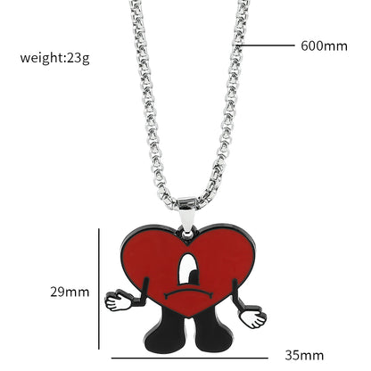 Bad Bunny Cosplay Necklace with Red Heart Pendant, Trendy Bad Rabbit Chain Jewelry Accessory, Cute Gift for Fans & Music