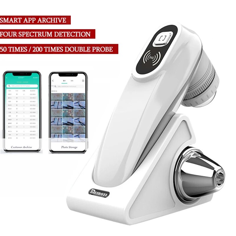 Professional Skin Analyzer Rechargeable UV Testing Analysis Magnifier with Dual Probes & Wi-Fi App Control