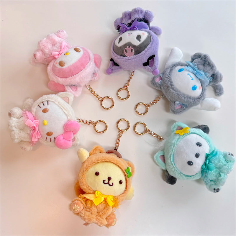 Kawaii Hello Kitty Kuromi Plush Keychain Sanrioed Cute Doll Pendant For Bags Kids Car Gifts  Christ 5