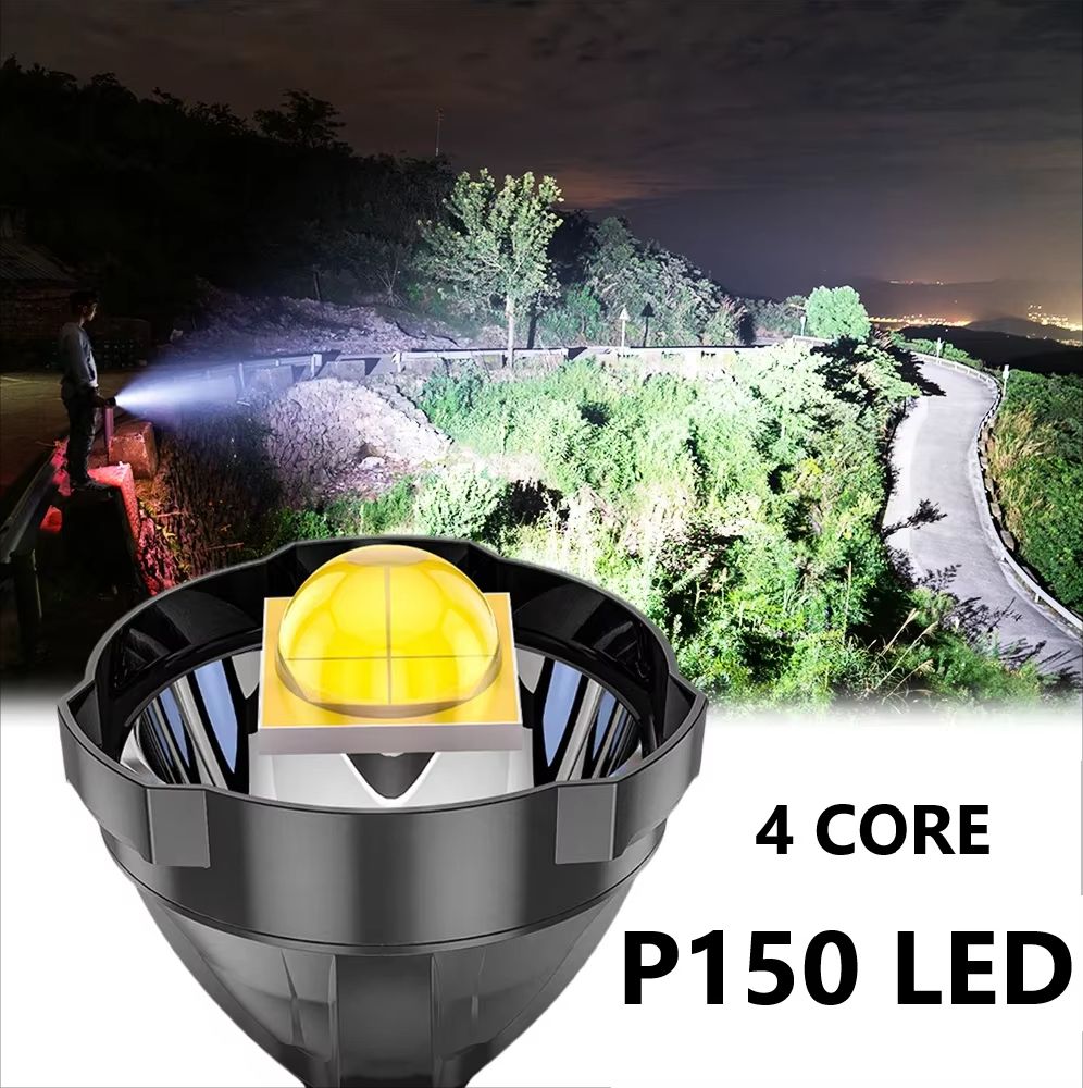 P150 XHP90 Rechargeable Spotlight - Ultra-Powerful Handheld Flashlight with Type-C Charging