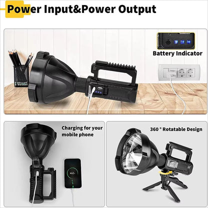 P150 XHP90 Rechargeable Spotlight  UltraPowerful Handheld Flashlight With TypeC Charging 1