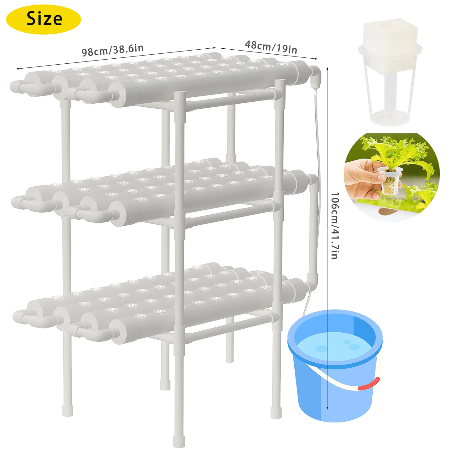 Hydroponics Growing System Kit, 3-Layer PVC-Pipe Cultivation for Vegetables & Herbs with 108 Sites