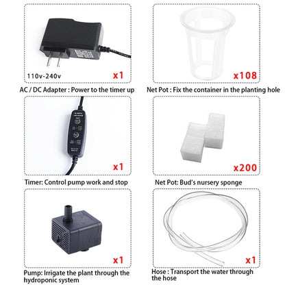 Hydroponics Growing System Kit, 3-Layer PVC-Pipe Cultivation for Vegetables & Herbs with 108 Sites