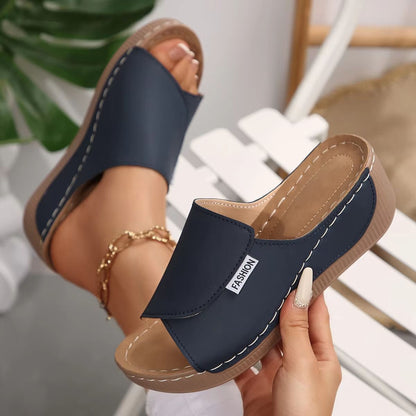 SunnyStride Wedge Slippers Open Toe Buckle Slides  Breathable Comfortable Summer Shoes 8