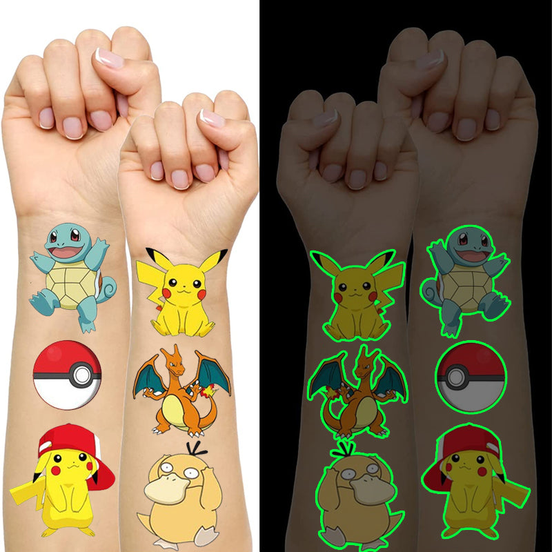 Pokemon Luminous Glow Tattoos, Pikachu Styles Temporary Stickers for Kids Party Supplies & Gift for Boys & Girls