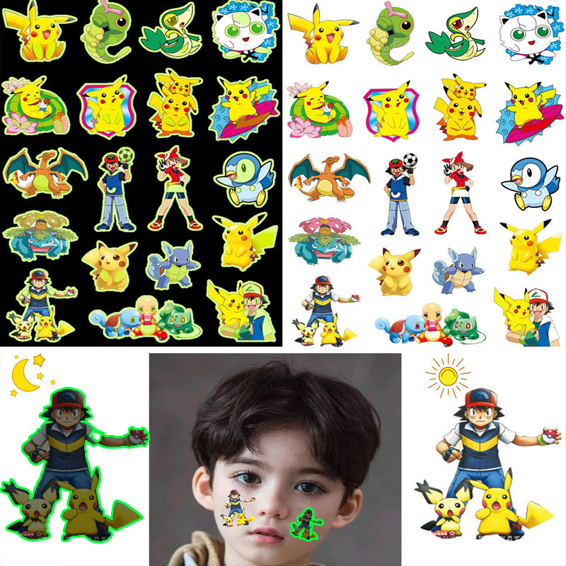 Pokemon Luminous Glow Tattoos, Pikachu Styles Temporary Stickers for Kids Party Supplies & Gift for Boys & Girls