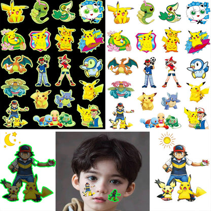 Pokemon Luminous Glow Tattoos, Pikachu Styles Temporary Stickers for Kids Party Supplies & Gift for Boys & Girls