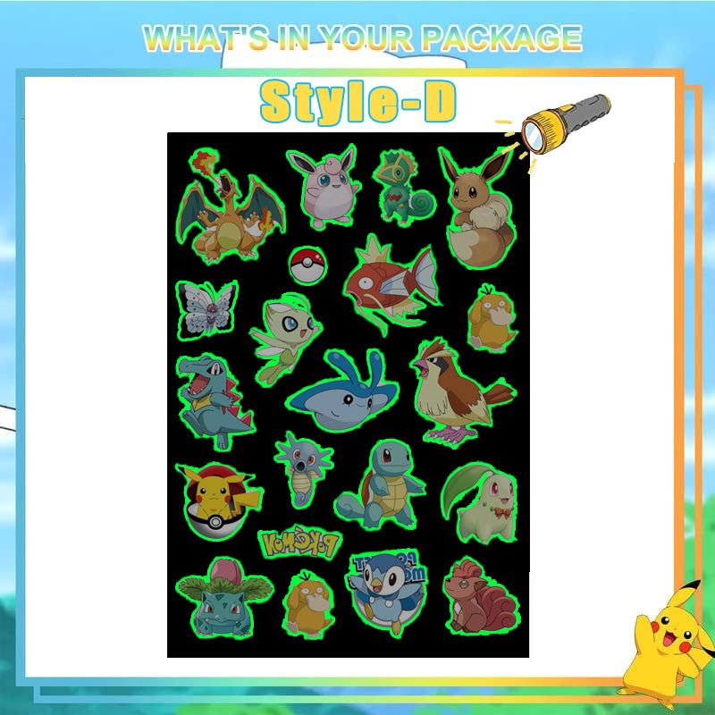 Pokemon Luminous Glow Tattoos, Pikachu Styles Temporary Stickers for Kids Party Supplies & Gift for Boys & Girls