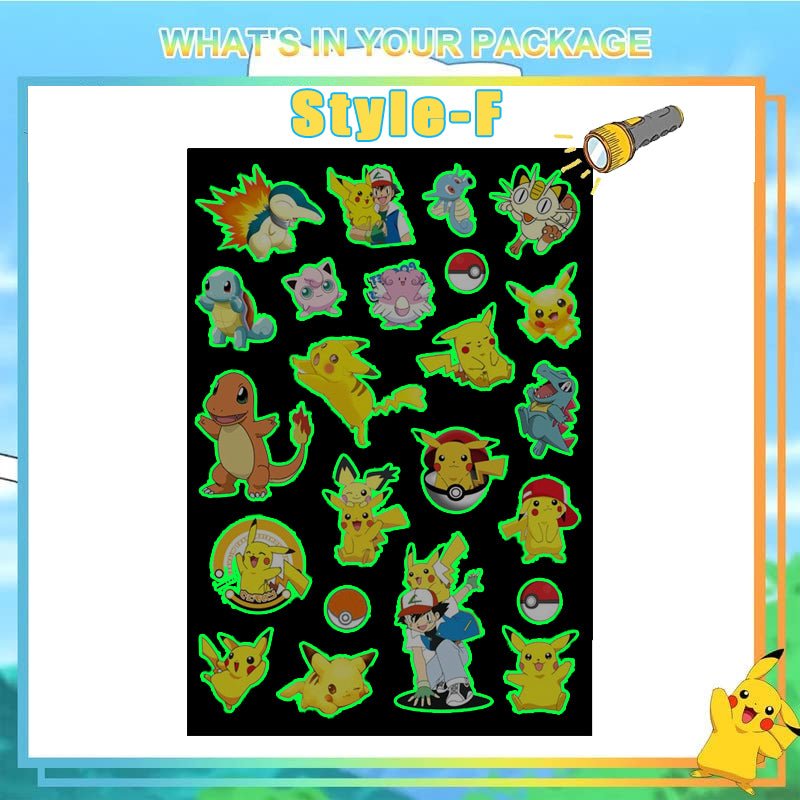 Pokemon Luminous Glow Tattoos, Pikachu Styles Temporary Stickers for Kids Party Supplies & Gift for Boys & Girls