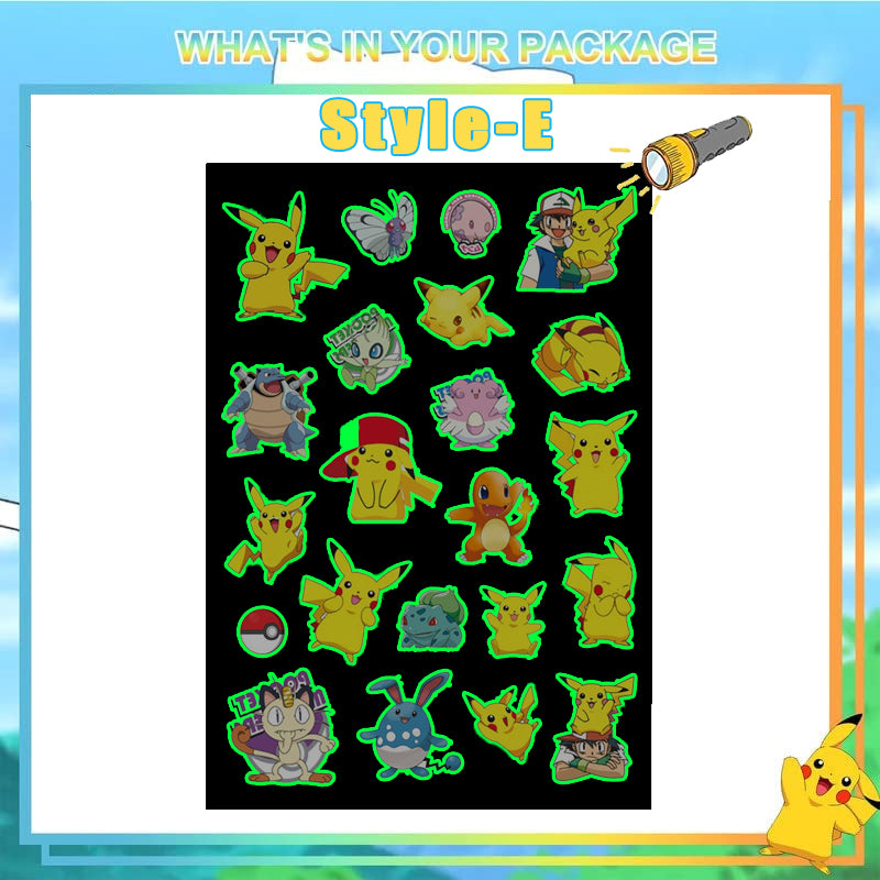 Pokemon Luminous Glow Tattoos, Pikachu Styles Temporary Stickers for Kids Party Supplies & Gift for Boys & Girls