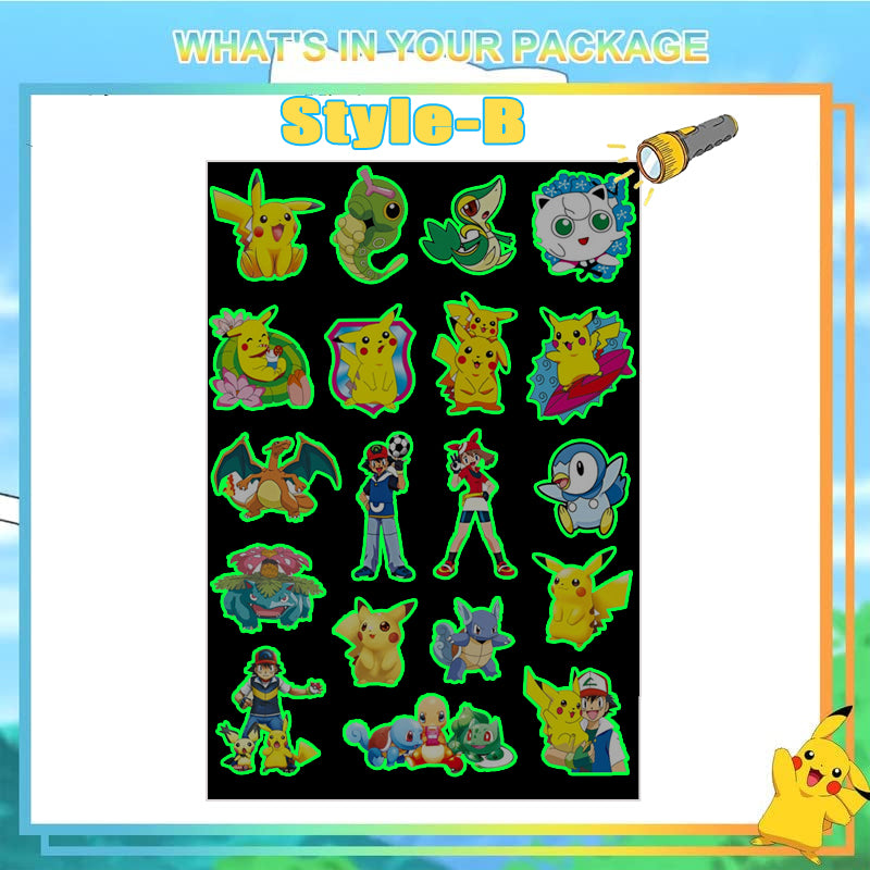 Pokemon Luminous Glow Tattoos, Pikachu Styles Temporary Stickers for Kids Party Supplies & Gift for Boys & Girls