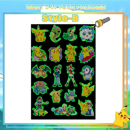 Pokemon Luminous Glow Tattoos, Pikachu Styles Temporary Stickers for Kids Party Supplies & Gift for Boys & Girls