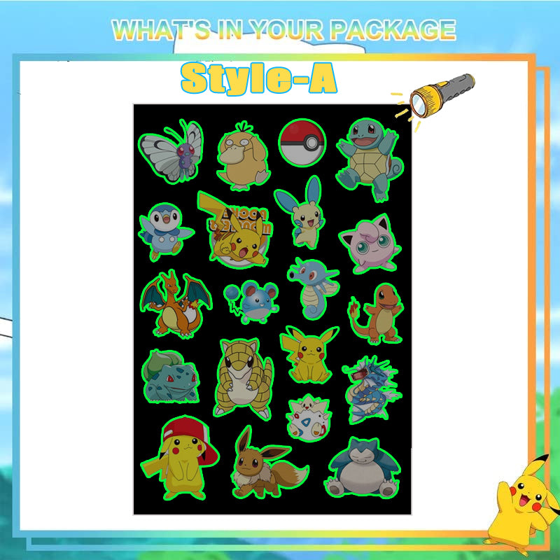 Pokemon Luminous Glow Tattoos, Pikachu Styles Temporary Stickers for Kids Party Supplies & Gift for Boys & Girls