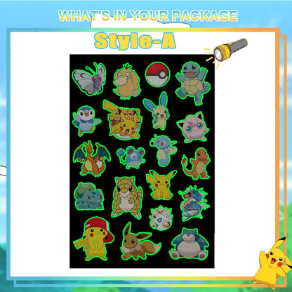 Pokemon Luminous Glow Tattoos, Pikachu Styles Temporary Stickers for Kids Party Supplies & Gift for Boys & Girls