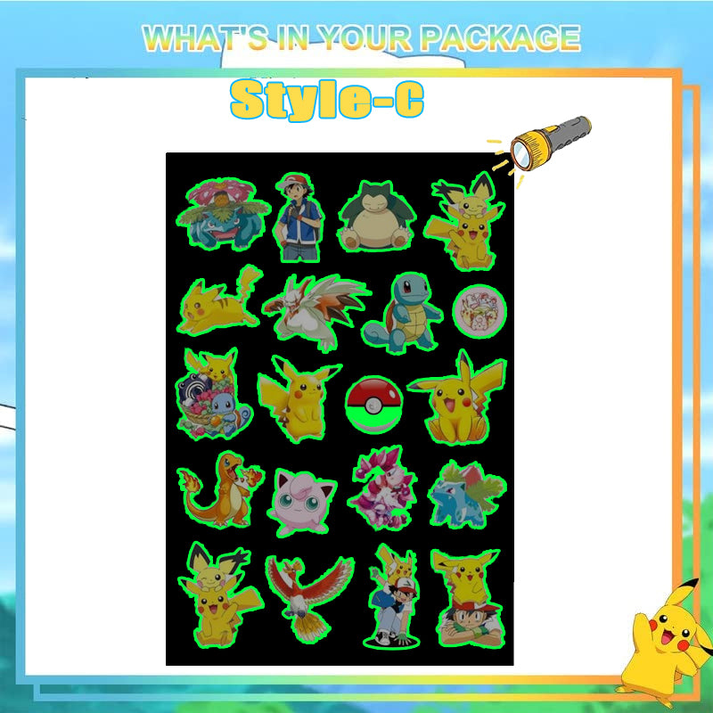 Pokemon Luminous Glow Tattoos, Pikachu Styles Temporary Stickers for Kids Party Supplies & Gift for Boys & Girls