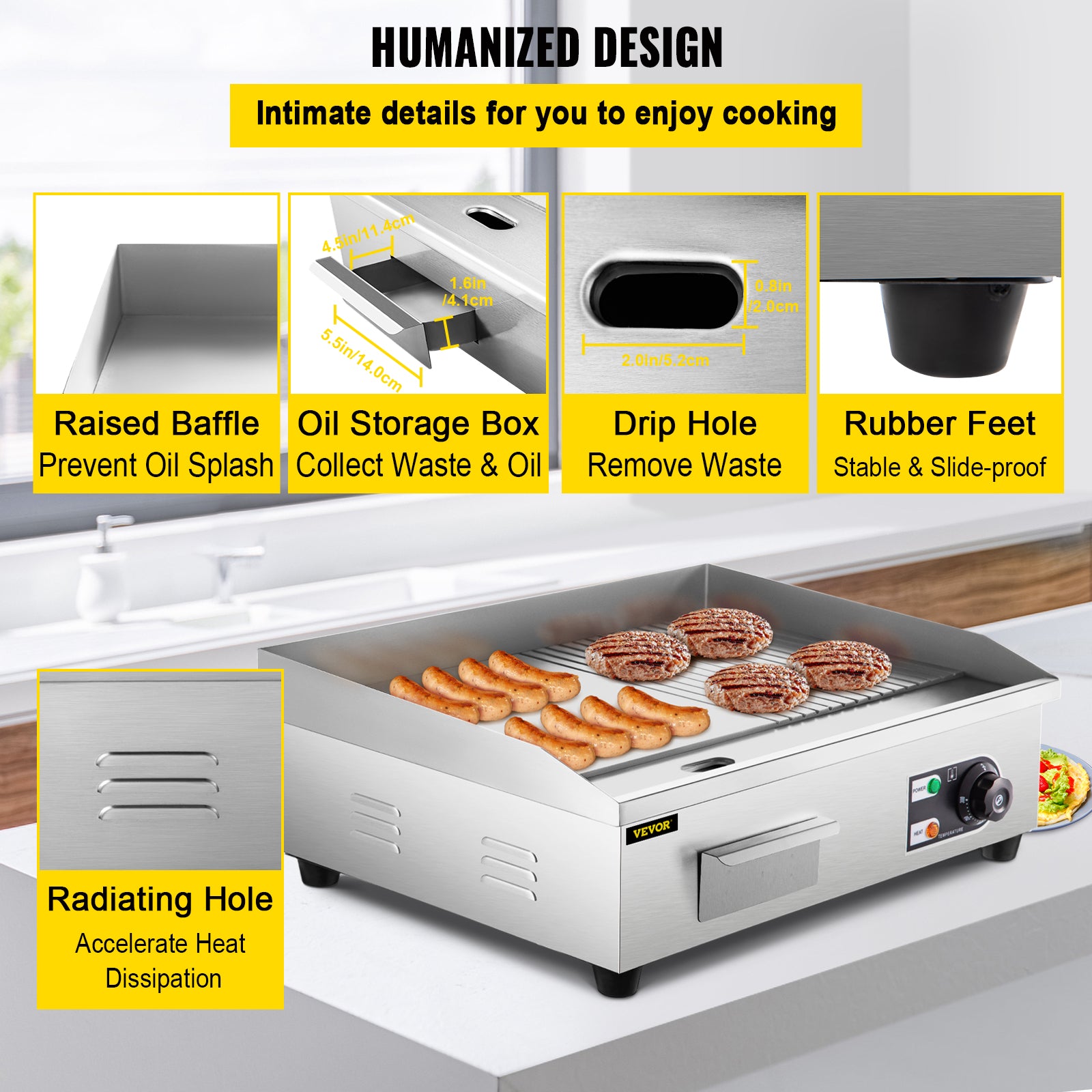 Electric Countertop Griddle Teppanyaki Grill, Stainless Steel Flat Top Grills for Pancakes, Chicken & Steak