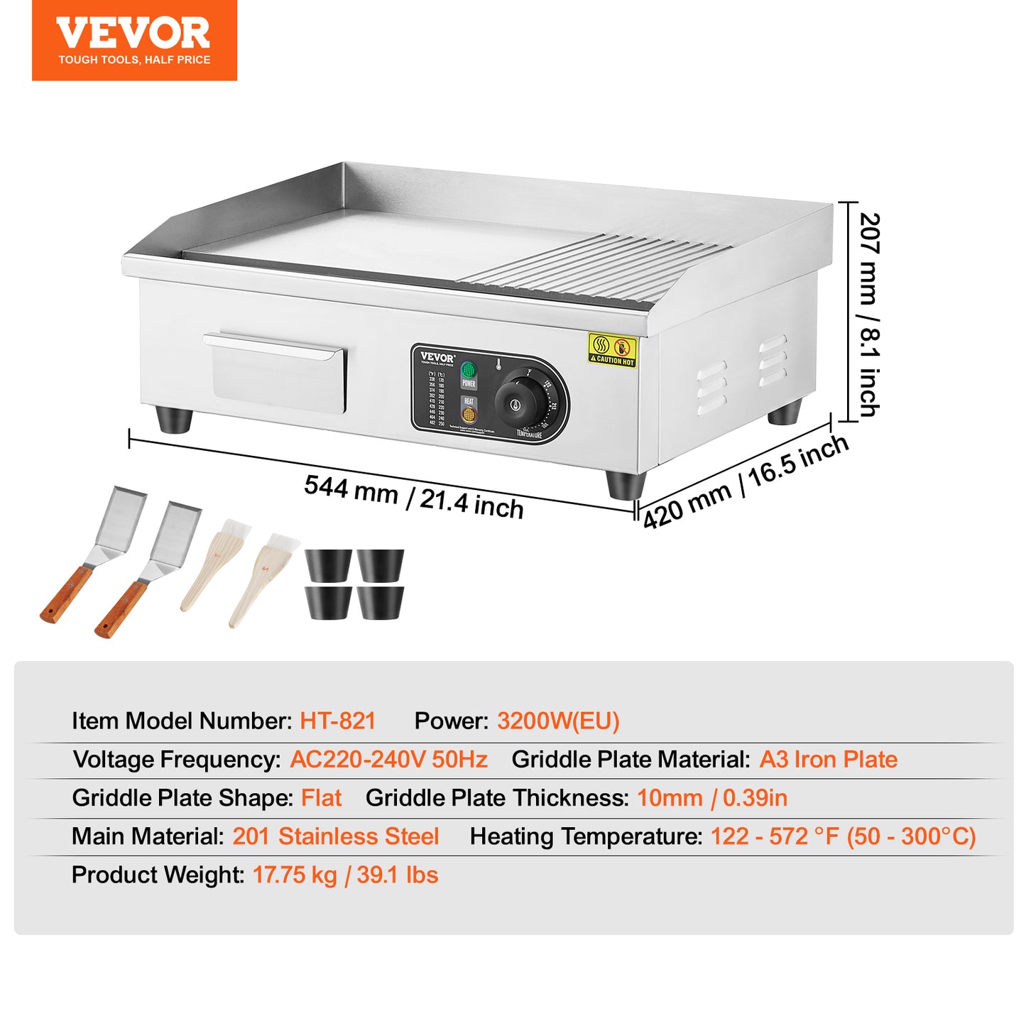 Electric Countertop Griddle Teppanyaki Grill, Stainless Steel Flat Top Grills for Pancakes, Chicken & Steak