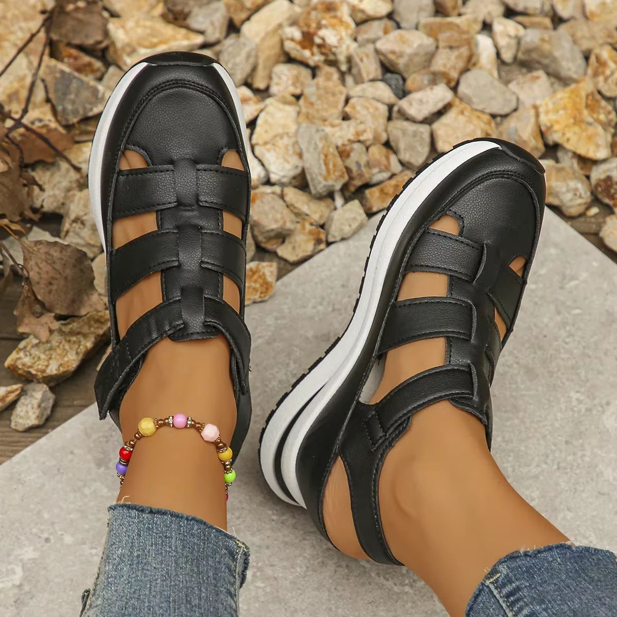 EternaStride Closed Toe Wedge Sandals Buckle Strap Platform Heels For Office And Summer 3