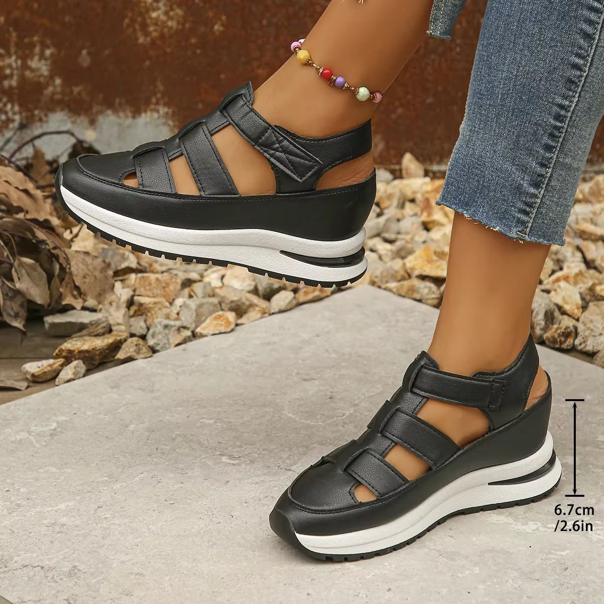 EternaStride Closed Toe Wedge Sandals Buckle Strap Platform Heels For Office And Summer 6