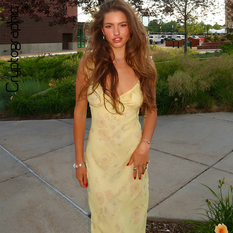 Sexy Backless Cryptographic Summer Floral Maxi Dress, Plunge Neck Fairy Sun Dresses Vacation Outfits Beachwear Vestido