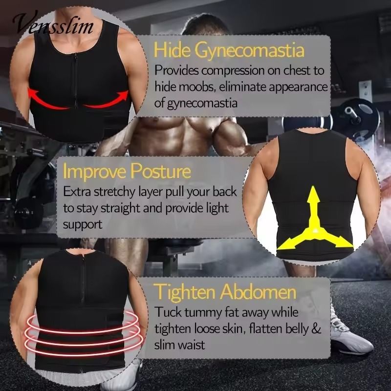 Vensslim Men Body Shaper Waist Trainer Vest Slimming Shirt Sauna Sweat Compression Undershirt Shape 2