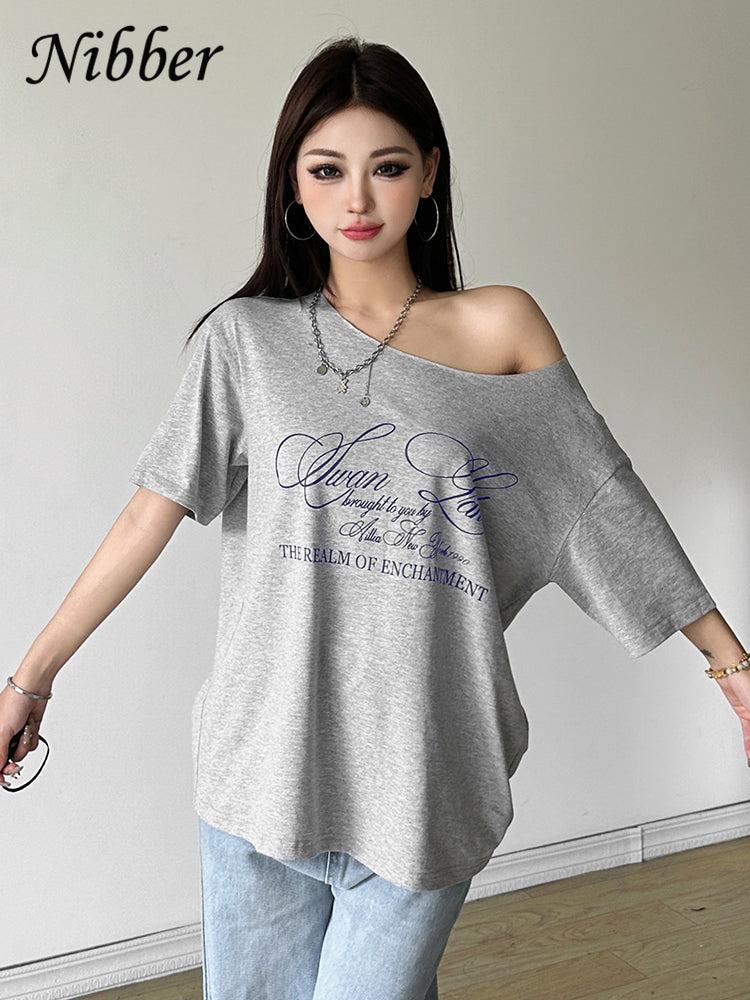Nibber Letter Print Casual Relax T-Shirt for Women, Hot New Fashionable Summer Street Style Top, Versatile Trendy Tee