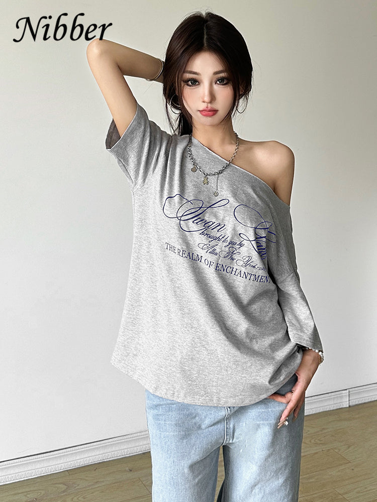 Nibber Letter Print Casual Relax T-Shirt for Women, Hot New Fashionable Summer Street Style Top, Versatile Trendy Tee