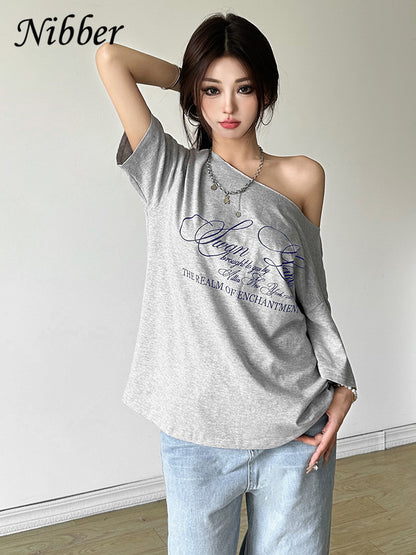 Nibber Letter Print Casual Relax T-Shirt for Women, Hot New Fashionable Summer Street Style Top, Versatile Trendy Tee