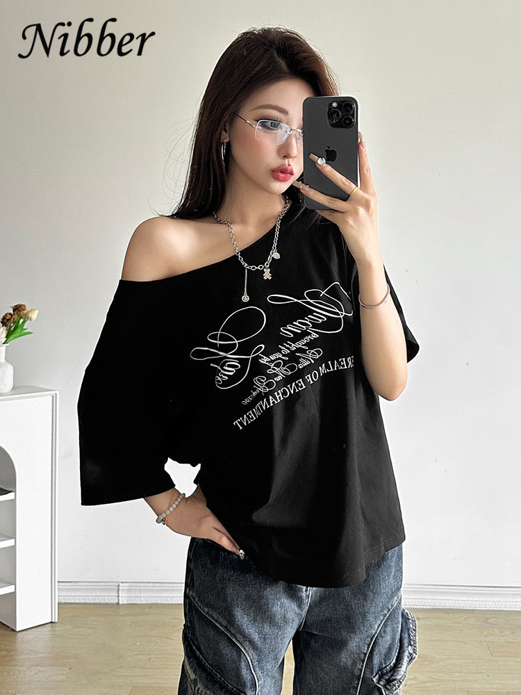 Nibber Letter Print Casual Relax T-Shirt for Women, Hot New Fashionable Summer Street Style Top, Versatile Trendy Tee