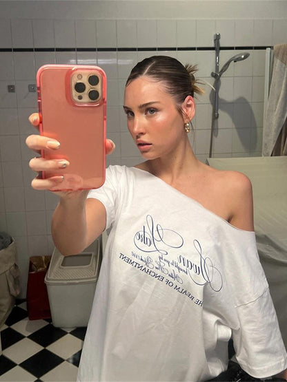 Nibber Letter Print Casual Relax T-Shirt for Women, Hot New Fashionable Summer Street Style Top, Versatile Trendy Tee