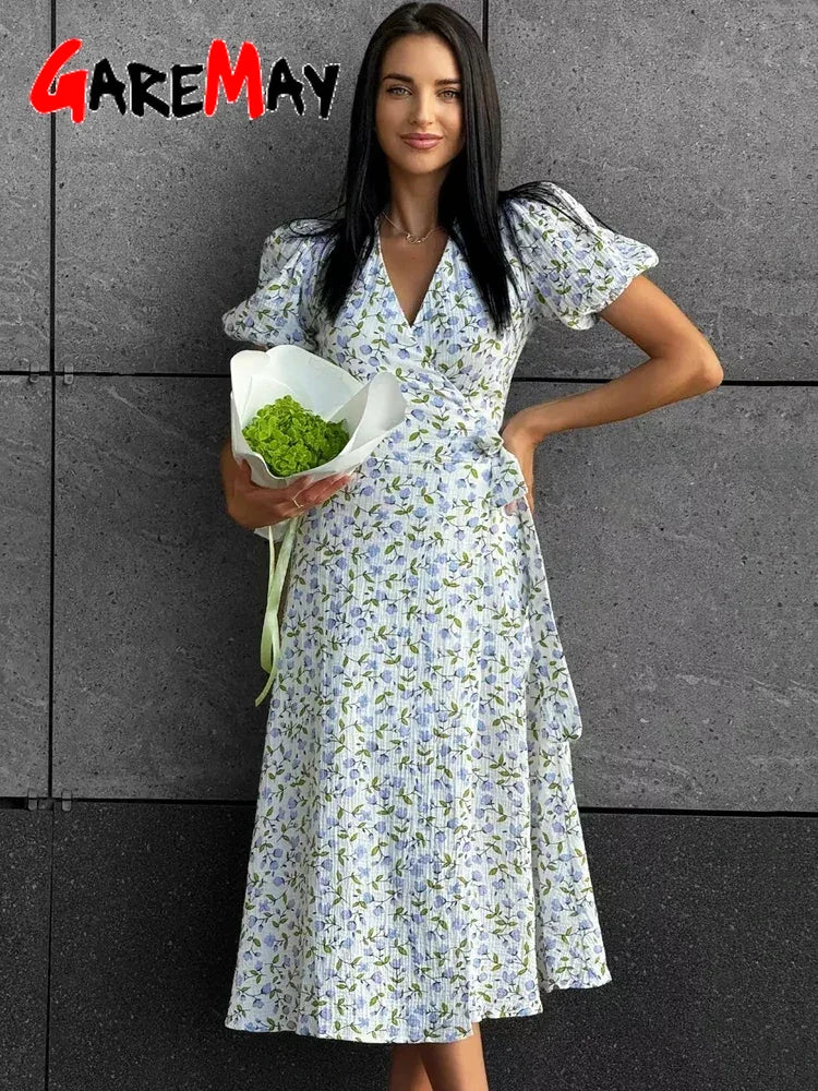 Elegant Beige A-line Midi Dress for Women, Cotton Summer Light Muslin Long Dress with Side Slits and Floral Design