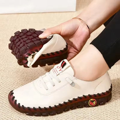 Womens Large Size PU Leather Sneakers with Flat Bottom and Elastic Straps