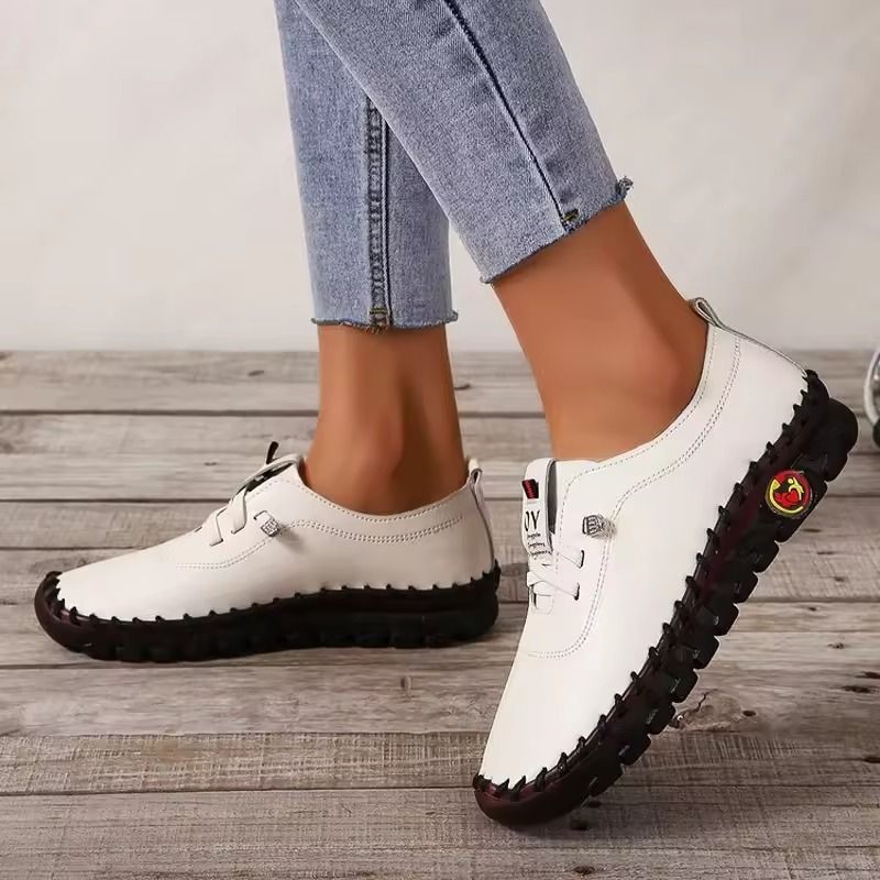 Womens Large Size PU Leather Sneakers With Flat Bottom And Elastic Straps 3
